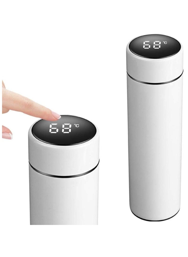 Smart Thermal Flask with Touch LED Temperature Display – 500ml Capacity with Built-in Insulated Cup – Ideal for Coffee or Water – Elegant White Design – Hot & Cold Insulation