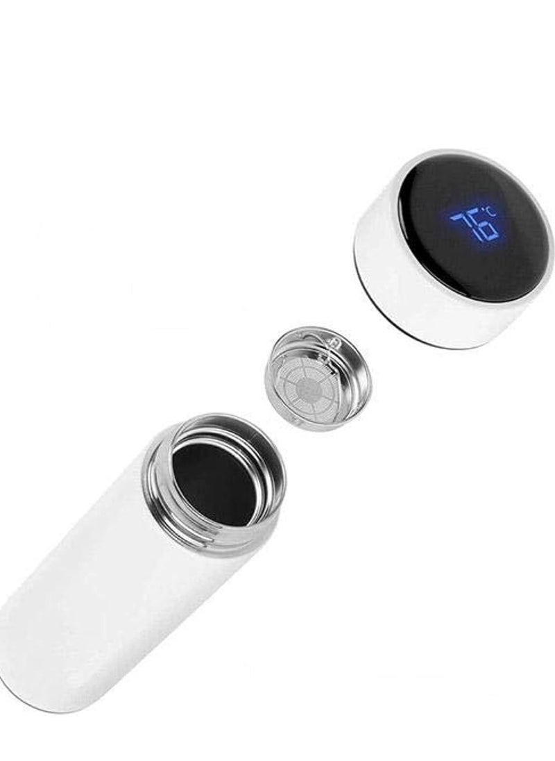 Smart Thermal Flask with Touch LED Temperature Display – 500ml Capacity with Built-in Insulated Cup – Ideal for Coffee or Water – Elegant White Design – Hot & Cold Insulation