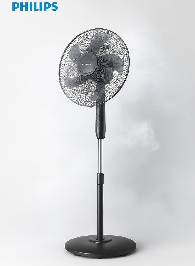 Philips Series 600 Pedestal Fan – ACP620/01, 3250 m³/h Airflow, Quiet 40 dB(A), 45 cm Head, 3-Speed Settings, Tilt & Oscillation, Height Adjustable – Black 3250 m³ 45 W ACP620/01 black - Image 2