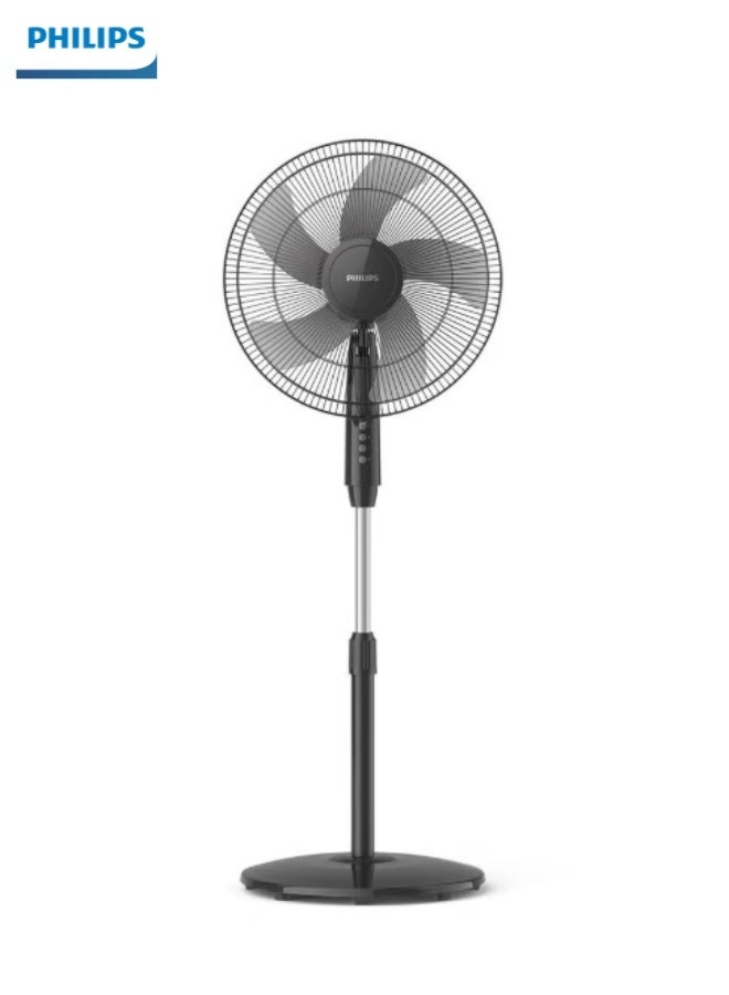 Philips Series 600 Pedestal Fan – ACP620/01, 3250 m³/h Airflow, Quiet 40 dB(A), 45 cm Head, 3-Speed Settings, Tilt & Oscillation, Height Adjustable – Black 3250 m³ 45 W ACP620/01 black - Image 1