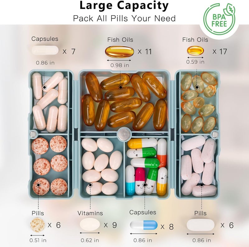 FYY Travel Pill Organizer - Compact Magnetic Foldable Pill Case, 2 Pcs Navy - Image 4