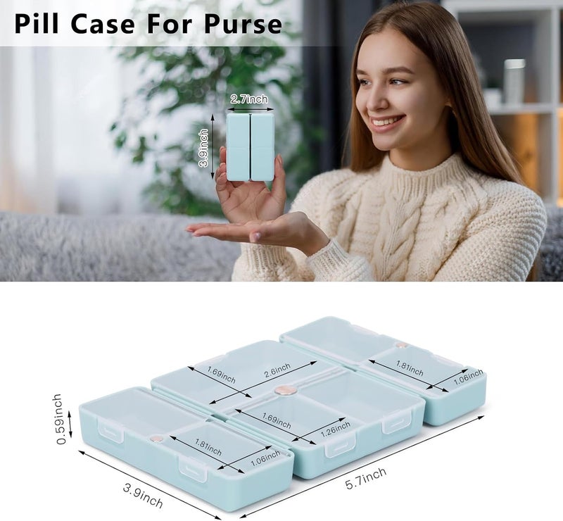 FYY Travel Pill Organizer - Compact Magnetic Foldable Pill Case, 2 Pcs Navy - Image 3