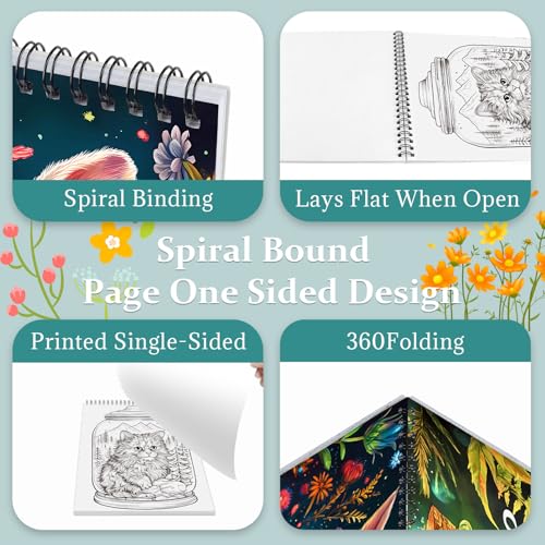 CKMOREL Adult Coloring Book Spiral Bound, Mindfulness Coloring Book for Women Relaxation, Thick Paper One Sided Design, Gift for Adult to Relax and Relieve Anxiety-Magic Wishing - Image 4