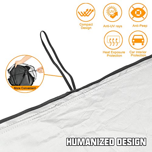 ROCCS Compatible with Tesla Model 3 Model Y Front Windshield Sunshade - 210T Double Layer Blocking Fabric Foldable Heat Shield Sun Visor - Folding Sun Shade with Elastic Rope and Storage Bag - Image 4