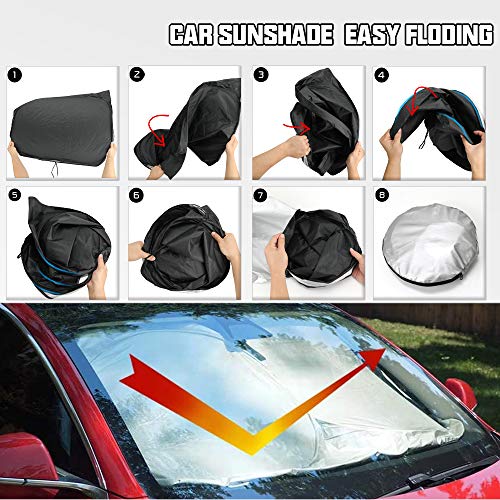 ROCCS Compatible with Tesla Model 3 Model Y Front Windshield Sunshade - 210T Double Layer Blocking Fabric Foldable Heat Shield Sun Visor - Folding Sun Shade with Elastic Rope and Storage Bag - Image 5