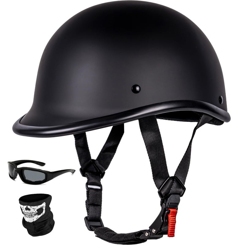 Yesmotor Vintage Motorcycle Half Helmet - Lightweight Low Profile Open-Face Half-Face Helmet â€“ DOT Approved (Matte Black, L) - Image 1