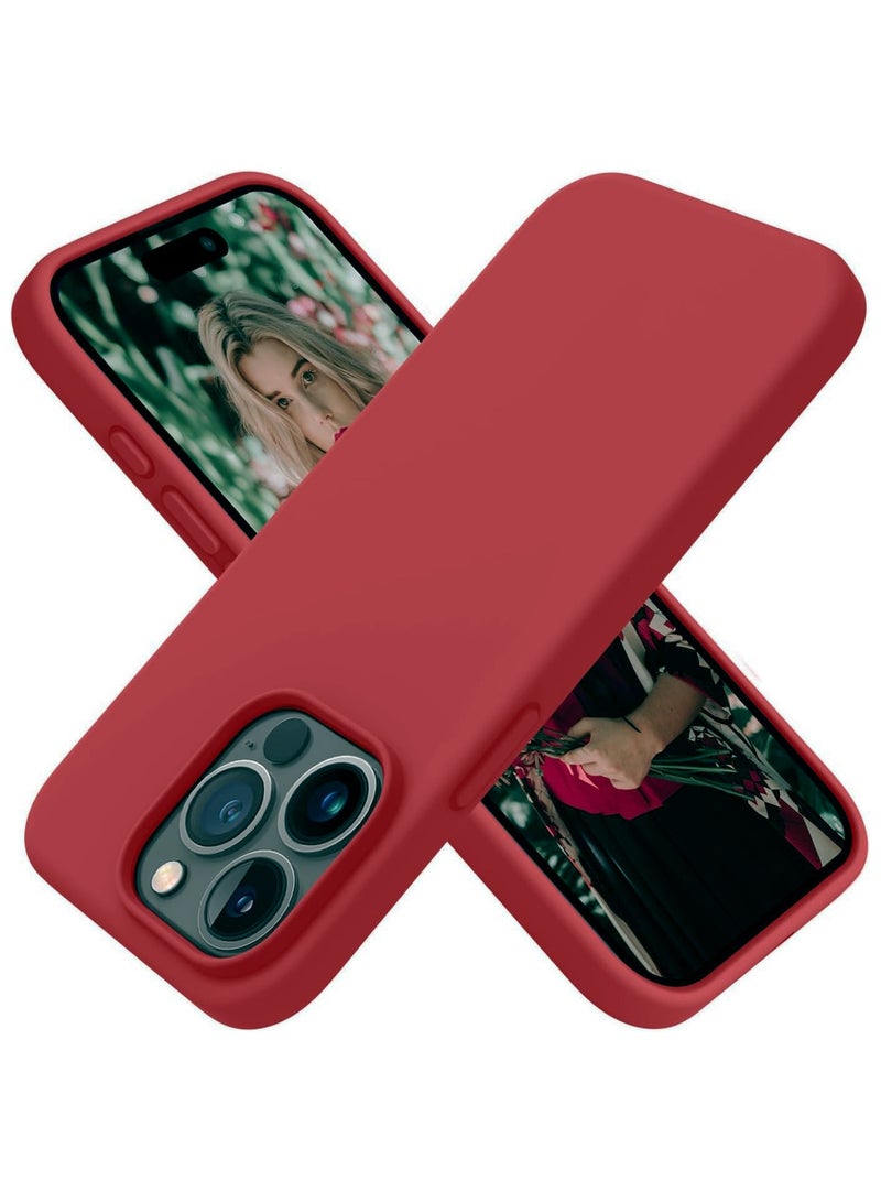Compatible with iPhone 15 Pro Max Case 6.7 Inch Slim Liquid Silicone 4 Layers Soft Gel Rubber Shockproof Protective Phone Case with Anti Scratch Microfiber Lining (Dark Red)
