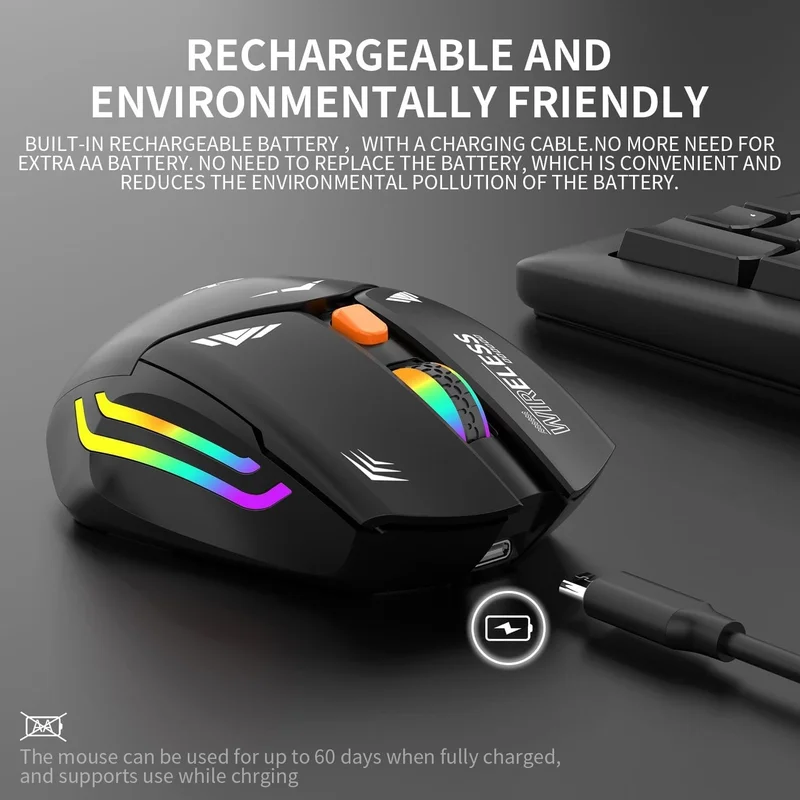 Blackbird Game Center Black RGB Rechargeable Wireless 1600DPI Illuminated Wireless Mouse Bwm1