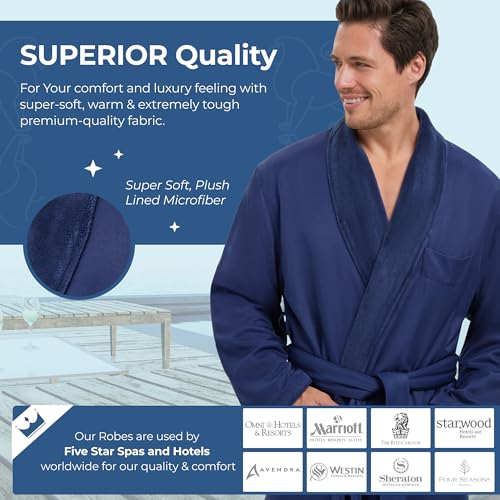 MONARCH Plush Lined Microfiber Bath Robe for Men or Women – Soft Microfiber Shell with Polyester Lining, Generously Sized Resort-Grade Spa & Hotel Robe with Pockets - Machine Washable (Navy) - Image 3
