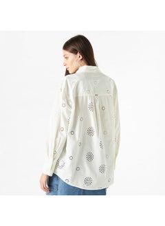 Lee Cooper Lee Cooper All-Over Schiffli Embroidered Shirt with Long Sleeves  - Image 3