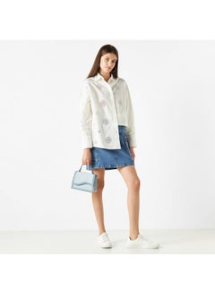 Lee Cooper Lee Cooper All-Over Schiffli Embroidered Shirt with Long Sleeves  - Image 2