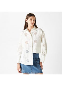 Lee Cooper Lee Cooper All-Over Schiffli Embroidered Shirt with Long Sleeves  - Image 1
