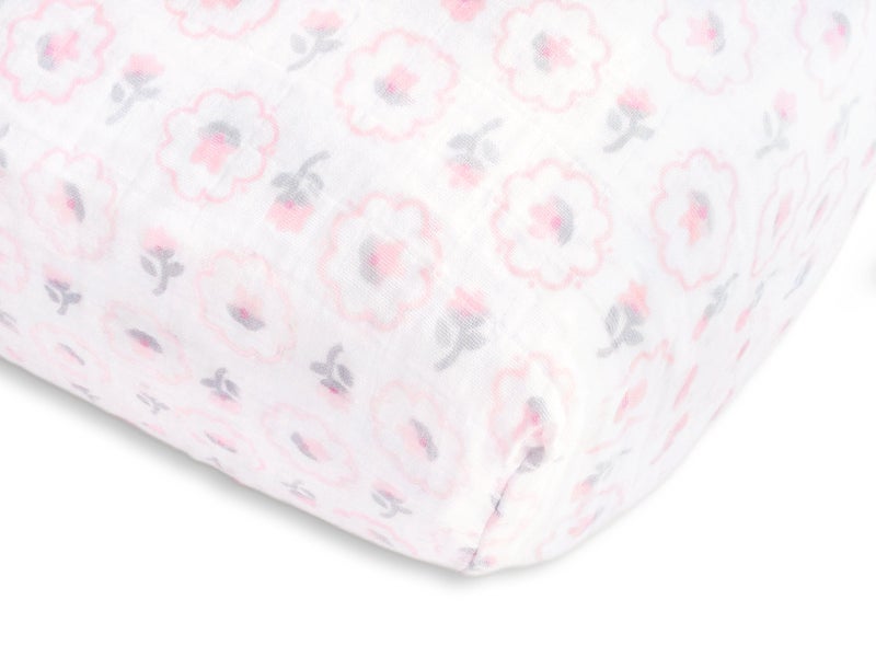 SwaddleDesigns Softest Cotton Muslin Fitted Crib Sheet Toddler Sheet for Boys Girls Fits Standard Crib Mattress 28 x 52 inches Pastel Pink Posies