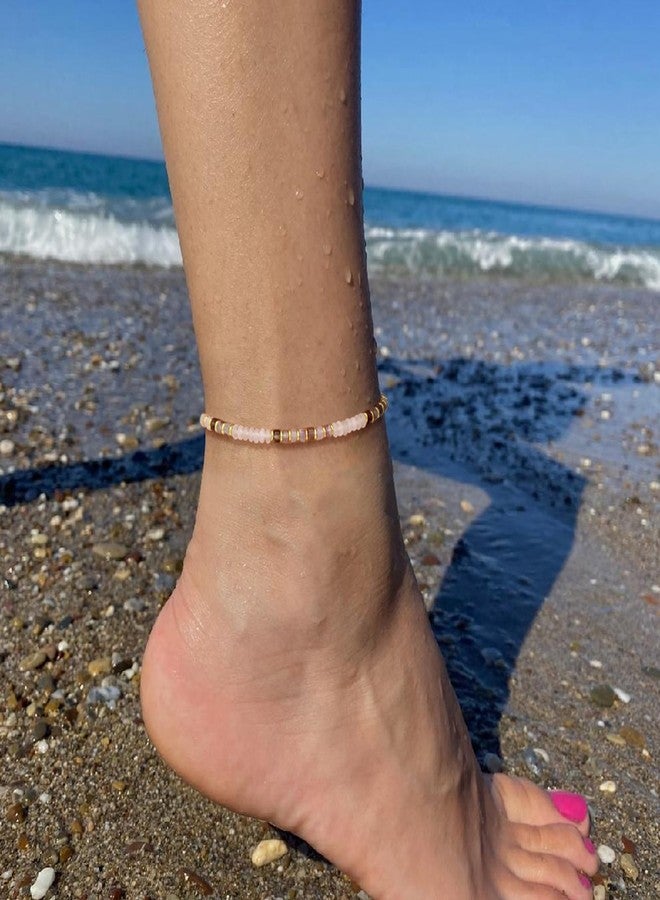 Sistble Ankle Bracelets for Women, Beaded Anklets for Women Summer Gifts Colorful Bead Boho Anklet Bracelets for Girls Pink Crystal Anklets Waterproof Handmade Beach Jewelry Friend Birthday Gifts - Image 2