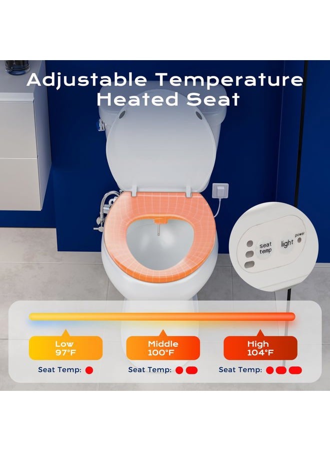 Clirass Elongated Heated Toilet Seat with Night Light, Three Temperature Settings Heated Seat,70 in Power Cord, Fit Elongated Toilet, Cold Water Bidet Function Toilet Seat With Slow Close - Image 2