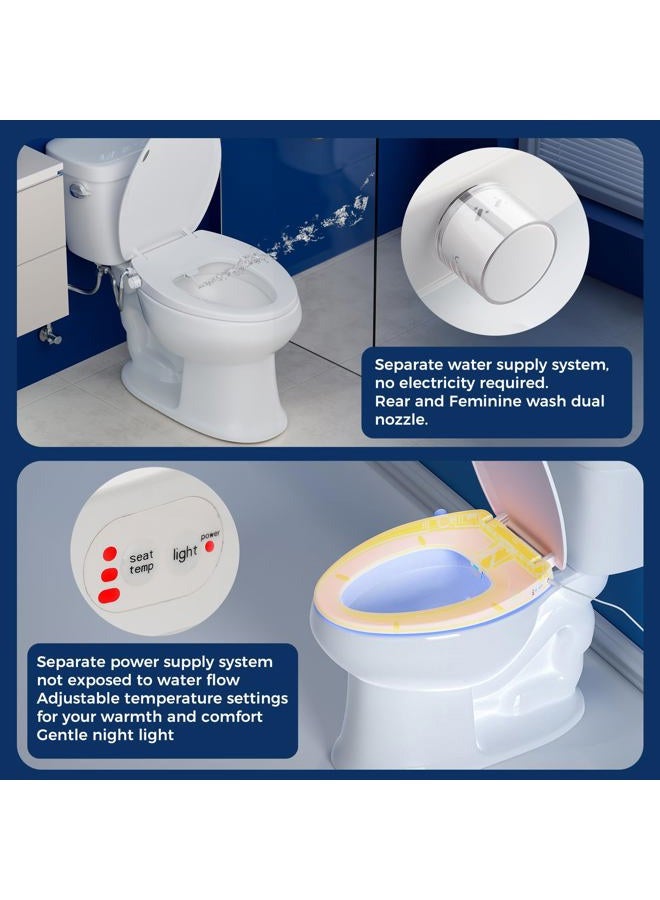 Clirass Elongated Heated Toilet Seat with Night Light, Three Temperature Settings Heated Seat,70 in Power Cord, Fit Elongated Toilet, Cold Water Bidet Function Toilet Seat With Slow Close - Image 5