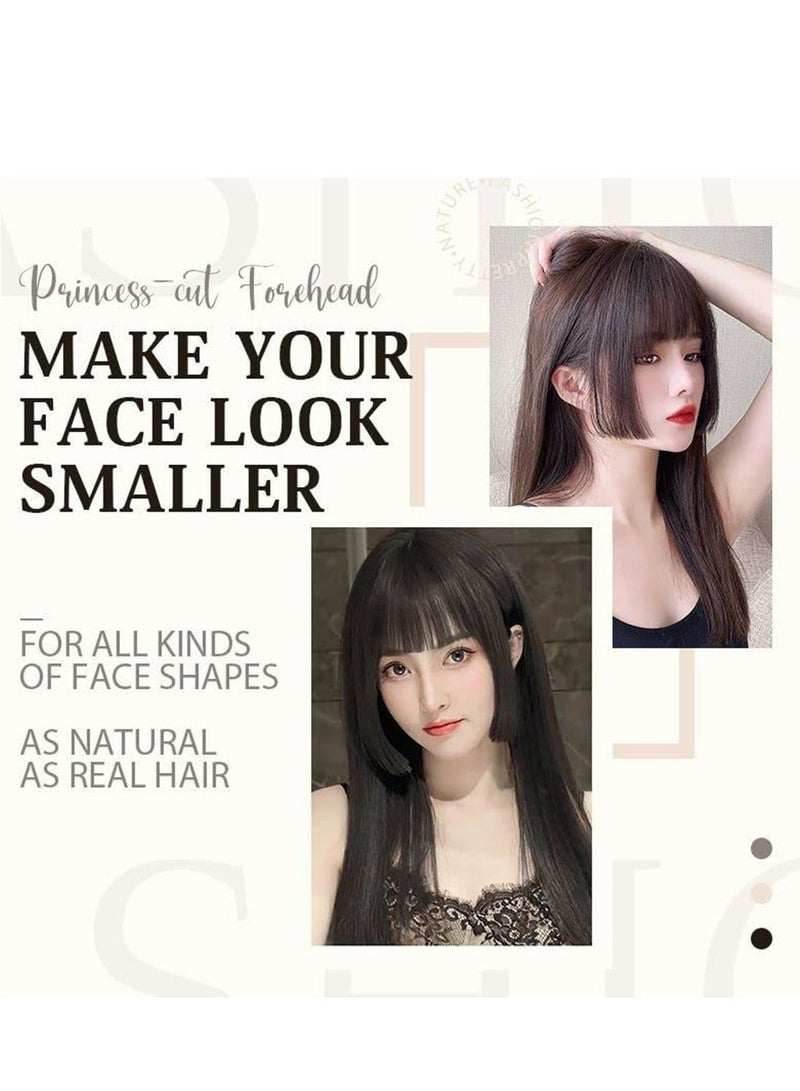 Y&D Princess-Cut Forehead Bangs Hair Clip in On Human Extensions Front Fringe Natural Flat Neat with Nice Net One Piece Hairpiece  - Image 2