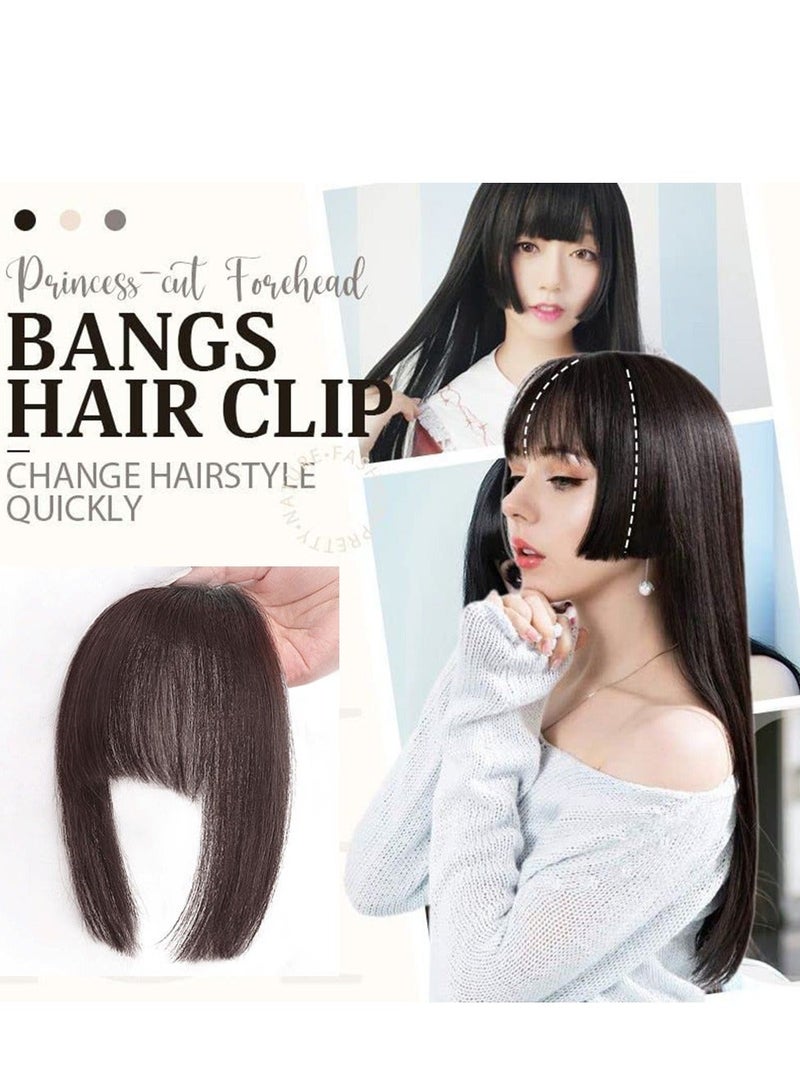 Y&D Princess-Cut Forehead Bangs Hair Clip in On Human Extensions Front Fringe Natural Flat Neat with Nice Net One Piece Hairpiece  - Image 4