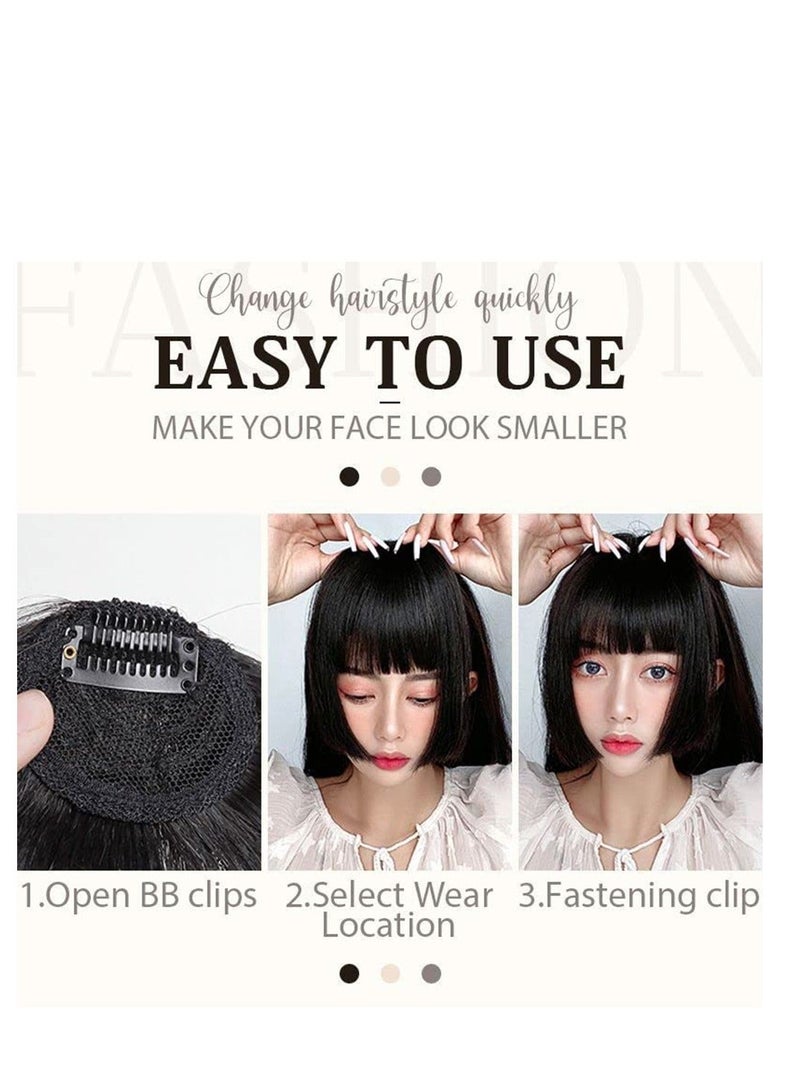 Y&D Princess-Cut Forehead Bangs Hair Clip in On Human Extensions Front Fringe Natural Flat Neat with Nice Net One Piece Hairpiece  - Image 5