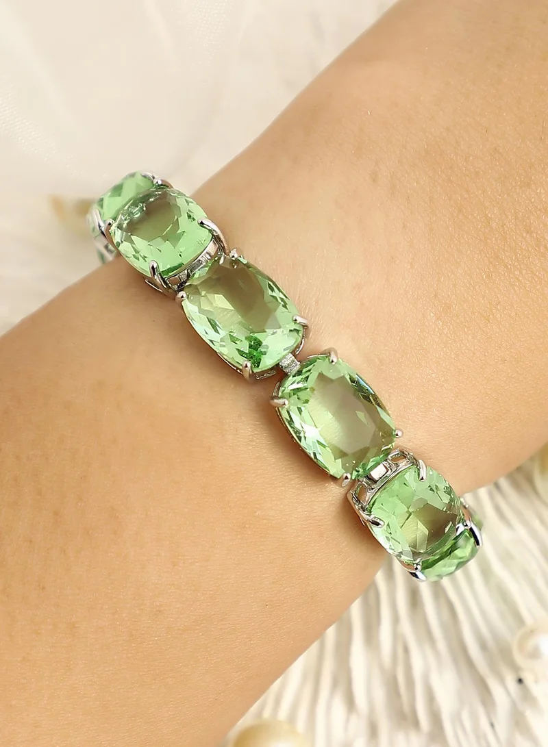 SOHI SOHI Women's The Crystal-Oval Tennis Bracelet For Party Wear | Kelly Green Colour | Alloy Material | Foldover Closure | Artificial Stone Bracelet | Tennis Bracelet For Women & Girls