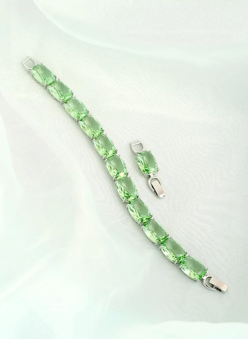 SOHI SOHI Women's The Crystal-Oval Tennis Bracelet For Party Wear | Kelly Green Colour | Alloy Material | Foldover Closure | Artificial Stone Bracelet | Tennis Bracelet For Women & Girls