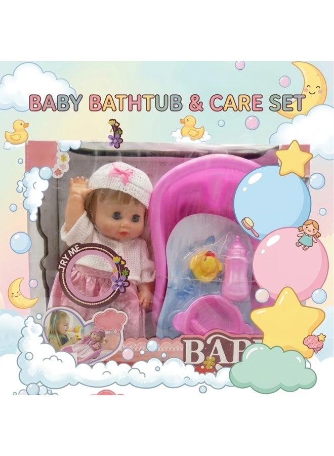 Baby Doll Bathtub & Care Playset for Girls – Interactive Bath Time Toy Set with Cute Baby Doll Bathtub Feeding Accessories & Pretend Play Kit for Kids Toddlers Preschool Children Age 3+ Educational Pretend Play Baby Care Set for Kids – Fun Bath Time Doll Toy with Accessories to Develop Imagination Creativity Social Skills & Interactive Role Play for Girls Boys & Toddlers - Image 2
