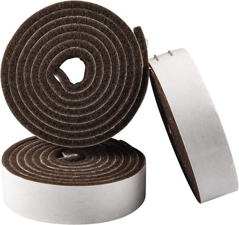 شريط أثاث من الفelt ذاتية اللصق 1 × 60 بوصة ثقيل لحماية الأسطح من الخدوش والأضرار بني 3 عبوات