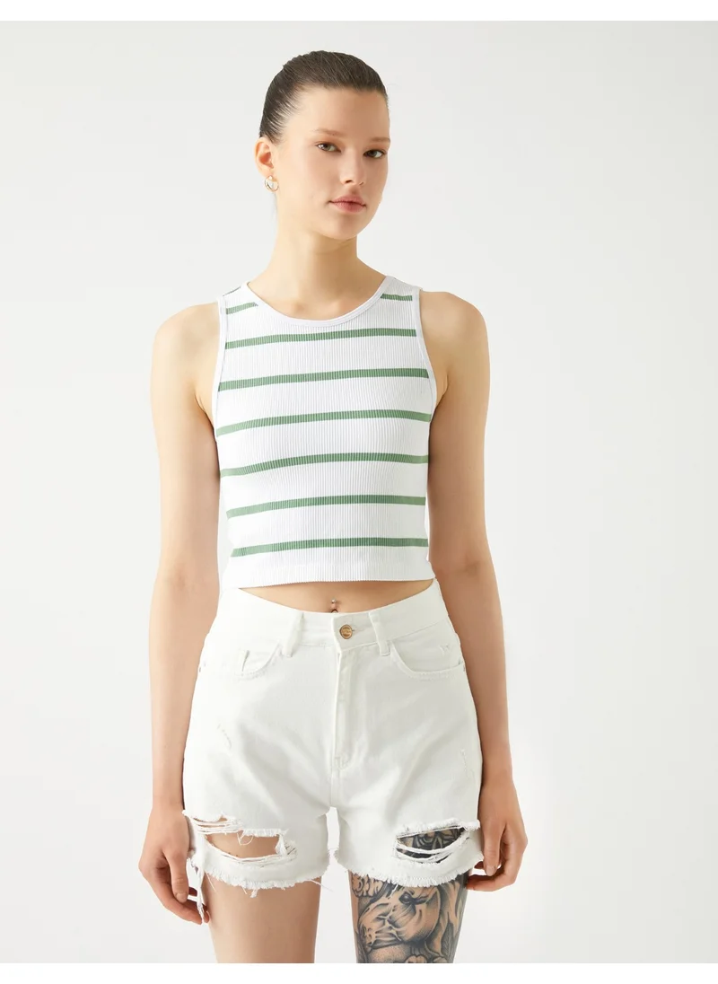 KOTON Crop Ribbed Undershirt Basic Halter Collar