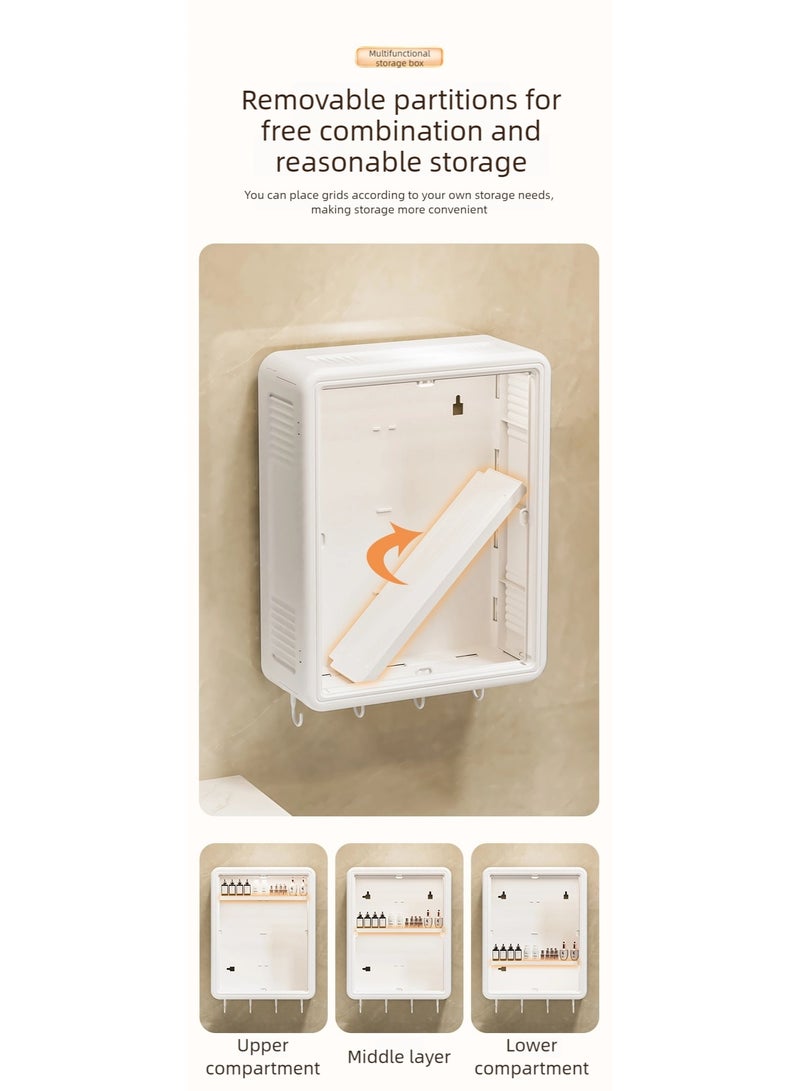 نيم خزانة حمام رف حمام معلق دولاب حمام رف حمام حائطي كبير السعة 39×31×13 سم بدون حفر - منظم الحمام والمكياج بمقاومة الغبار والرطوبة مع أبواب و خطاطيف و أرفف قابلة للتعديل - Image 4