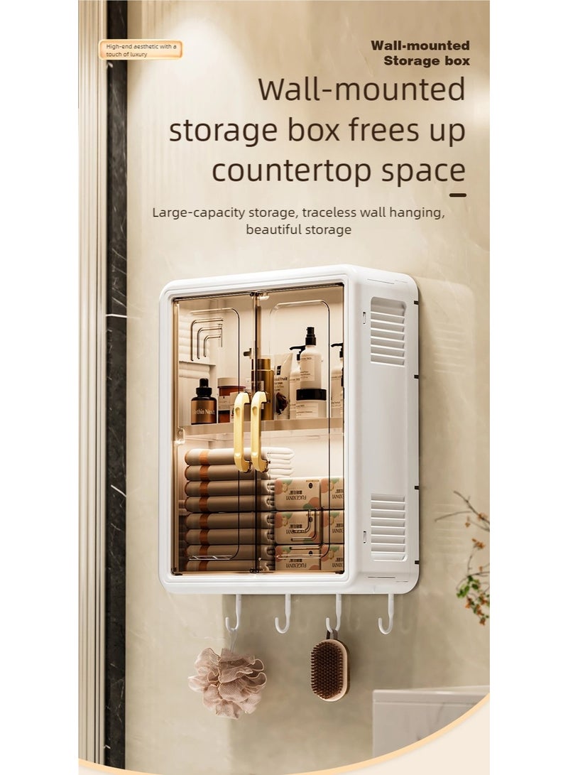 نيم خزانة حمام رف حمام معلق دولاب حمام رف حمام حائطي كبير السعة 39×31×13 سم بدون حفر - منظم الحمام والمكياج بمقاومة الغبار والرطوبة مع أبواب و خطاطيف و أرفف قابلة للتعديل - Image 2