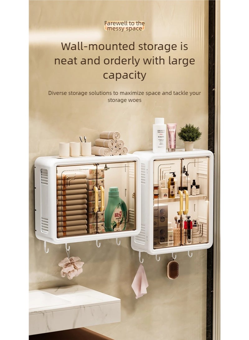 نيم خزانة حمام رف حمام معلق دولاب حمام رف حمام حائطي كبير السعة 39×31×13 سم بدون حفر - منظم الحمام والمكياج بمقاومة الغبار والرطوبة مع أبواب و خطاطيف و أرفف قابلة للتعديل - Image 5