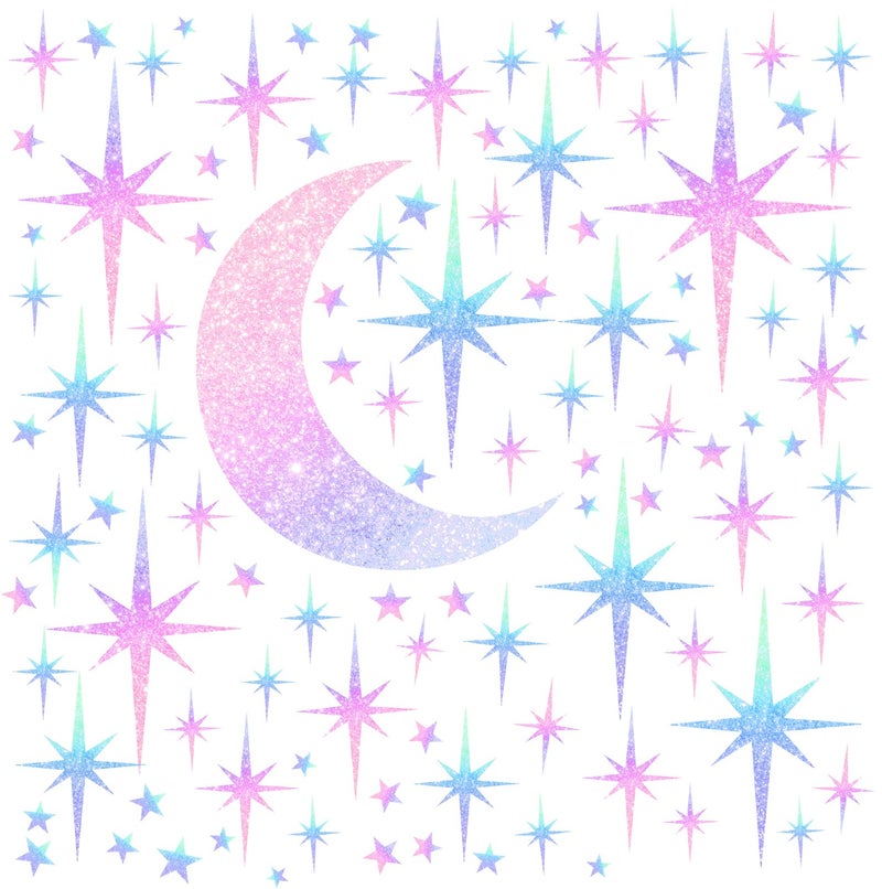 Easma Retro Star Wall Decals Sparkle Wall Decal Peel and Stick Rainbow Star Moon Stickers Starburst Walls Decor for Kids Room Colorful Stars Art Murals Wallpaper for Ceiling Baby Bedroom Nursery Decor - Image 5