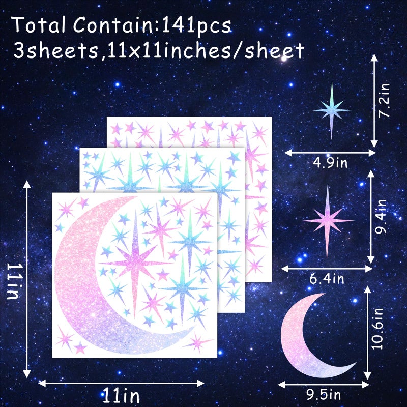 Easma Retro Star Wall Decals Sparkle Wall Decal Peel and Stick Rainbow Star Moon Stickers Starburst Walls Decor for Kids Room Colorful Stars Art Murals Wallpaper for Ceiling Baby Bedroom Nursery Decor - Image 4