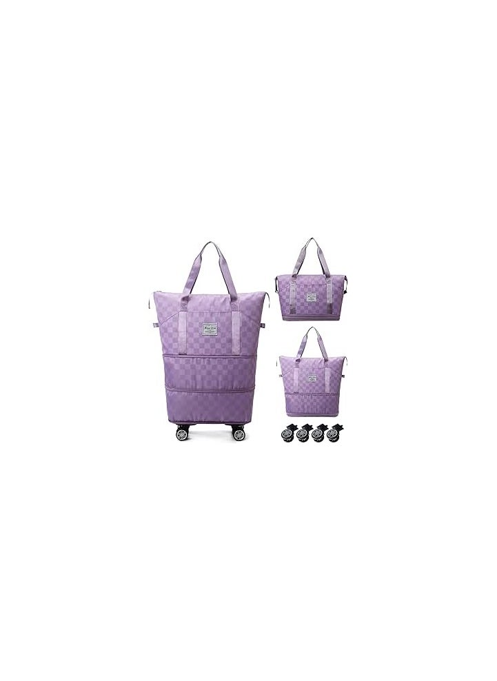 Generic Expandable Foldable Duffel Bag Suitcase, Rolling Duffle Bag with Wheels Large Detachable Carry on Luggage Duffel Bag Lightweight Checkerboard Weekend Bag for Men Women  - Image 1
