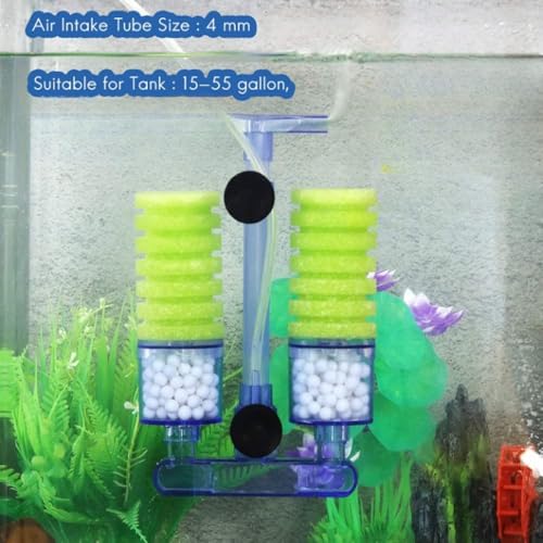 Despacito Filter Sponge for Aquarium Air Pump Aquarium Fish Tank Filter Media Oxygen Pump for Fish Tank Noise Less Air Pump with Double Sponge Biochemical (Sponge Filter Without Pump) - Image 4