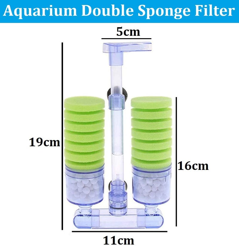 Despacito Filter Sponge for Aquarium Air Pump Aquarium Fish Tank Filter Media Oxygen Pump for Fish Tank Noise Less Air Pump with Double Sponge Biochemical (Sponge Filter Without Pump) - Image 2