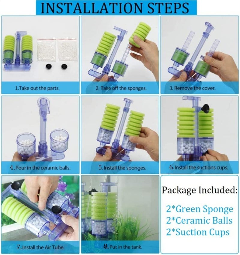 Despacito Filter Sponge for Aquarium Air Pump Aquarium Fish Tank Filter Media Oxygen Pump for Fish Tank Noise Less Air Pump with Double Sponge Biochemical (Sponge Filter Without Pump) - Image 5