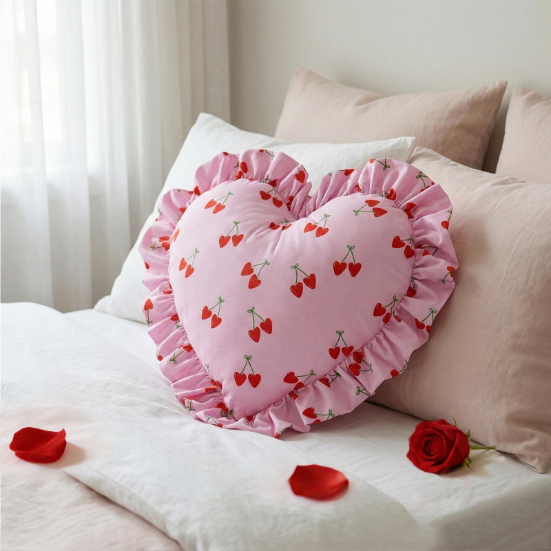 VigorSpring Valentine Heart Pillow for Girls-19x16 Inches,Pink Heart Shaped Pillow with Ruffled Edge,Perfect Plush Pillows for Couch Bed Bedroom Living Room Valentine's Day Decor - Image 4