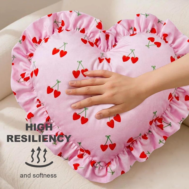 VigorSpring Valentine Heart Pillow for Girls-19x16 Inches,Pink Heart Shaped Pillow with Ruffled Edge,Perfect Plush Pillows for Couch Bed Bedroom Living Room Valentine's Day Decor - Image 5