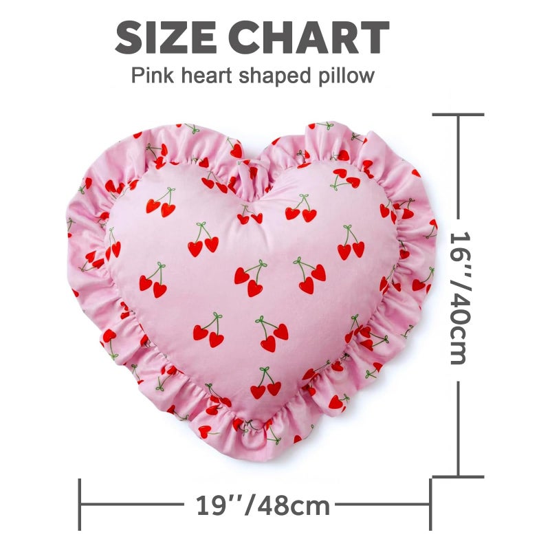 VigorSpring Valentine Heart Pillow for Girls-19x16 Inches,Pink Heart Shaped Pillow with Ruffled Edge,Perfect Plush Pillows for Couch Bed Bedroom Living Room Valentine's Day Decor - Image 3