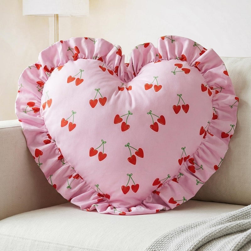 VigorSpring Valentine Heart Pillow for Girls-19x16 Inches,Pink Heart Shaped Pillow with Ruffled Edge,Perfect Plush Pillows for Couch Bed Bedroom Living Room Valentine's Day Decor - Image 1