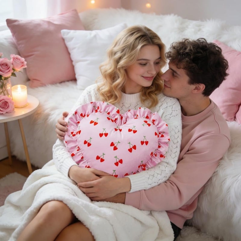 VigorSpring Valentine Heart Pillow for Girls-19x16 Inches,Pink Heart Shaped Pillow with Ruffled Edge,Perfect Plush Pillows for Couch Bed Bedroom Living Room Valentine's Day Decor - Image 2