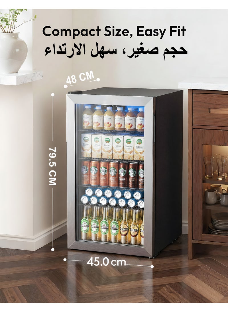 اوٹل ثلاجة صغيرة بسعة 130 علبة، ثلاجة تبريد مشروبات بزجاج أمامي للمياه الغازية، ثلاجة مشروبات للمنزل، البار، المكتب مع تحكم رقمي بدرجة الحرارة ورفوف قابلة للتعديل، 90 لتر، فضي - Image 3