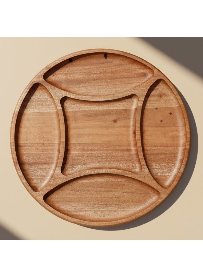 CASA HOME Luxury Round Wooden Serving Tray with Multiple Compartments – Handcrafted Natural Wood Snack & Nut Platter for Elegant Home Entertaining - Image 1
