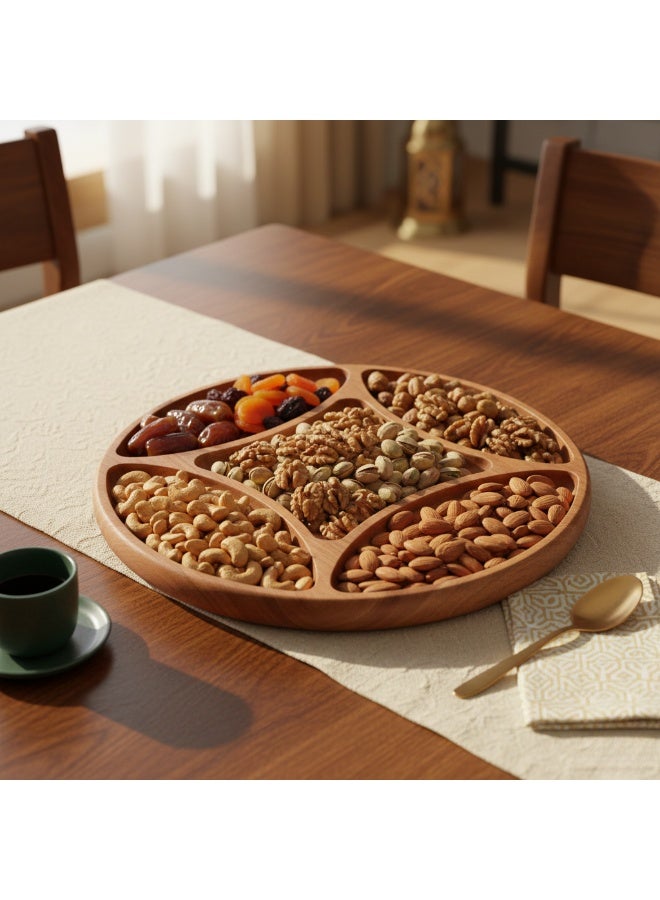 CASA HOME Luxury Round Wooden Serving Tray with Multiple Compartments – Handcrafted Natural Wood Snack & Nut Platter for Elegant Home Entertaining - Image 4