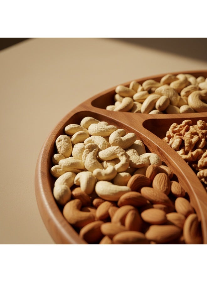 CASA HOME Luxury Round Wooden Serving Tray with Multiple Compartments – Handcrafted Natural Wood Snack & Nut Platter for Elegant Home Entertaining - Image 3