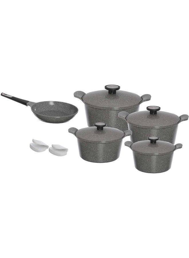 نيو فلام طقم أواني الطهي إكستريم من 11 قطعة جرانيت رمادي 18cm, 20cm, 24cm, 28cm, Grill 28cm, Cake Pan 26cm, Fry Pan 26سم - Image 1