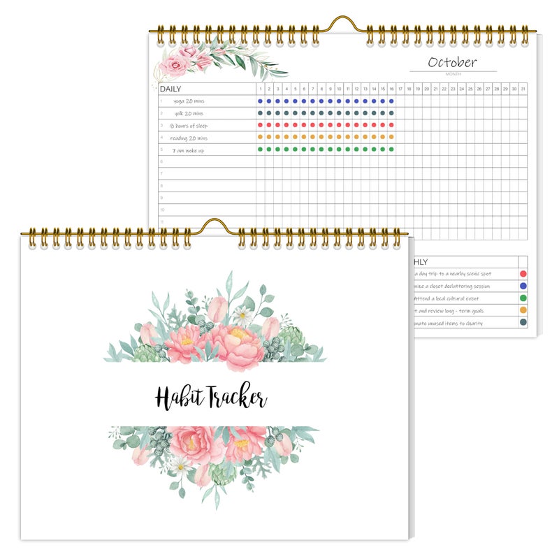 KAICN Habit Tracker Calendar,12 Monthly Habit Tracker Journal with Spiral Binding,Undated Weekly Monthly Planner to Boost Productivity&Self Improvement,8"x10"(Pink) - Image 1