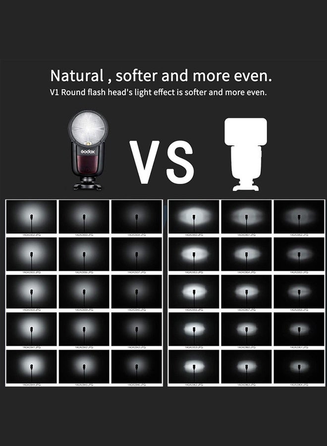 Godox V1 V1-N V1N Round Head Camera Flash for Nikon Flash Speedlight Speedlite Light,76Ws 2.4G 1/8000 HSS,480 Full Power Shots,1.5s Recycle Time,2600mAh Li-ion Battery,10 Levels LED Modeling Lamp - Image 5