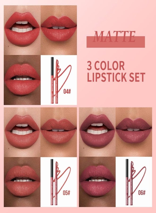 Houksouml Matte Lip Liner Pencil Set 3 Pack, Long-Lasting Waterproof Lip Liners, Smudge-Proof and High Pigment Lip Liner Kit, Smooth Application for Defining & Shaping Lips, Non-Fading Matte Finish-3# - Image 2